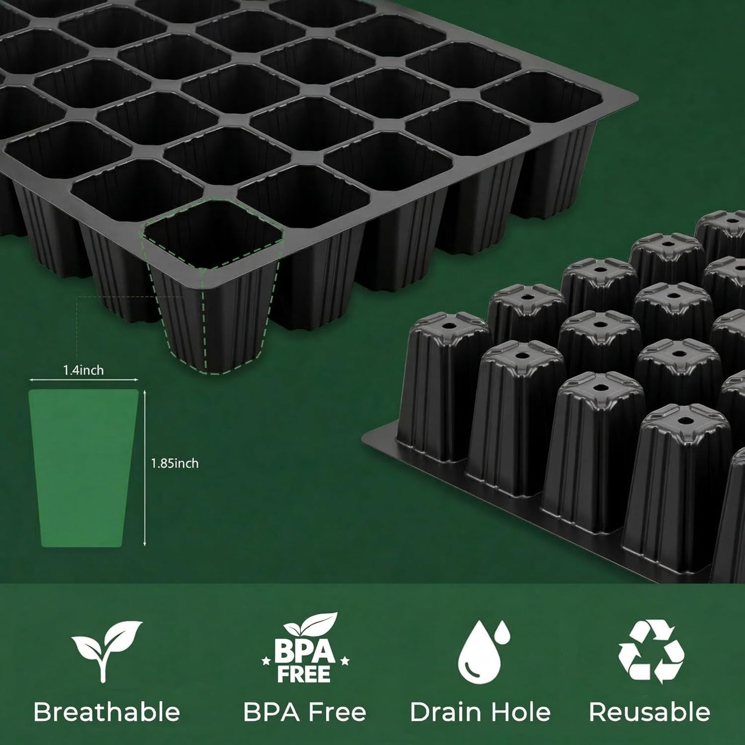 Durable 5-set seed starter tray kits with 200 cells, humidity vented domes, and bases for indoor gardening and seed germination.