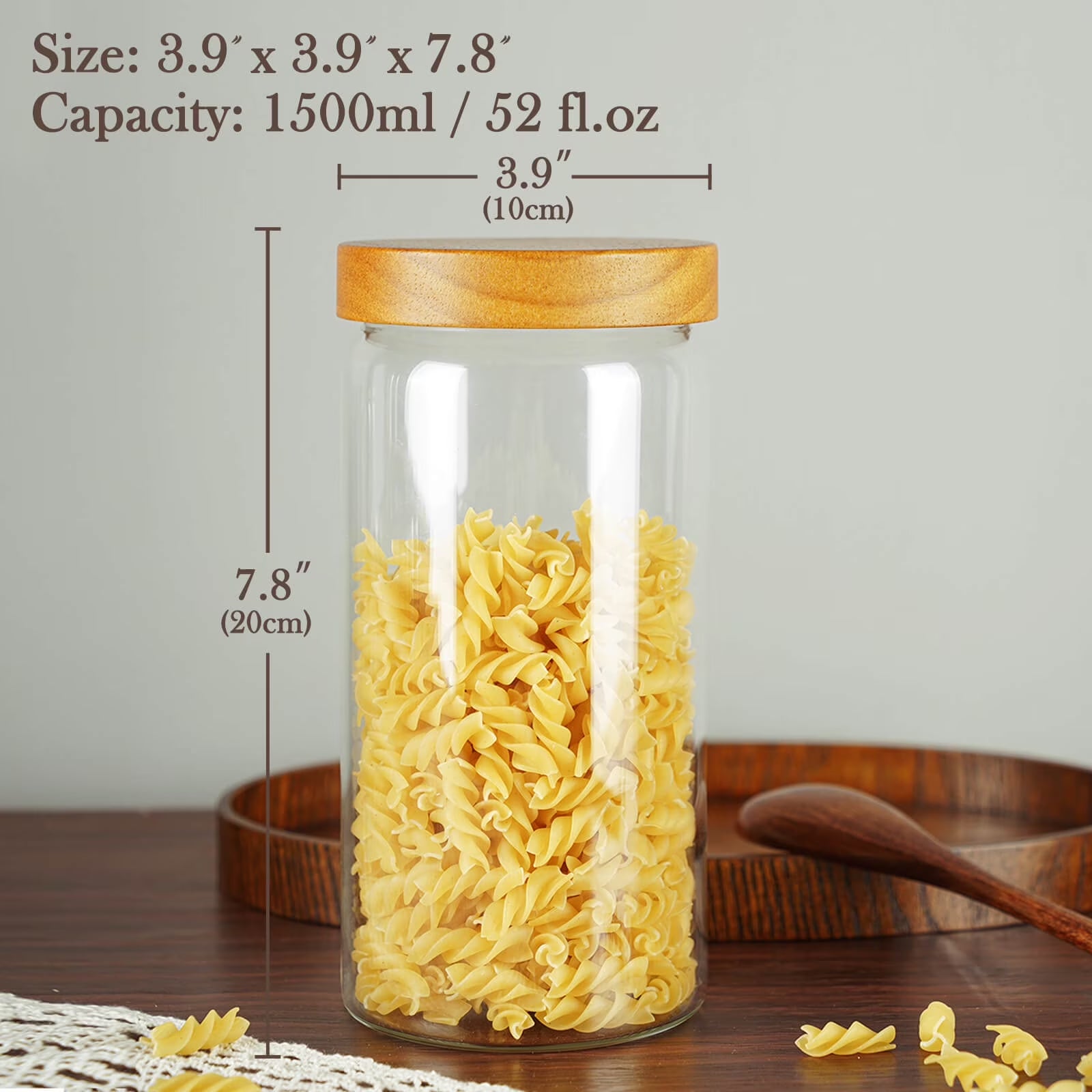 X With Love 41 oz cookie jar with wood lid, wide mouth kitchen storage container, screw lid, pantry organization, 1400ml capacity