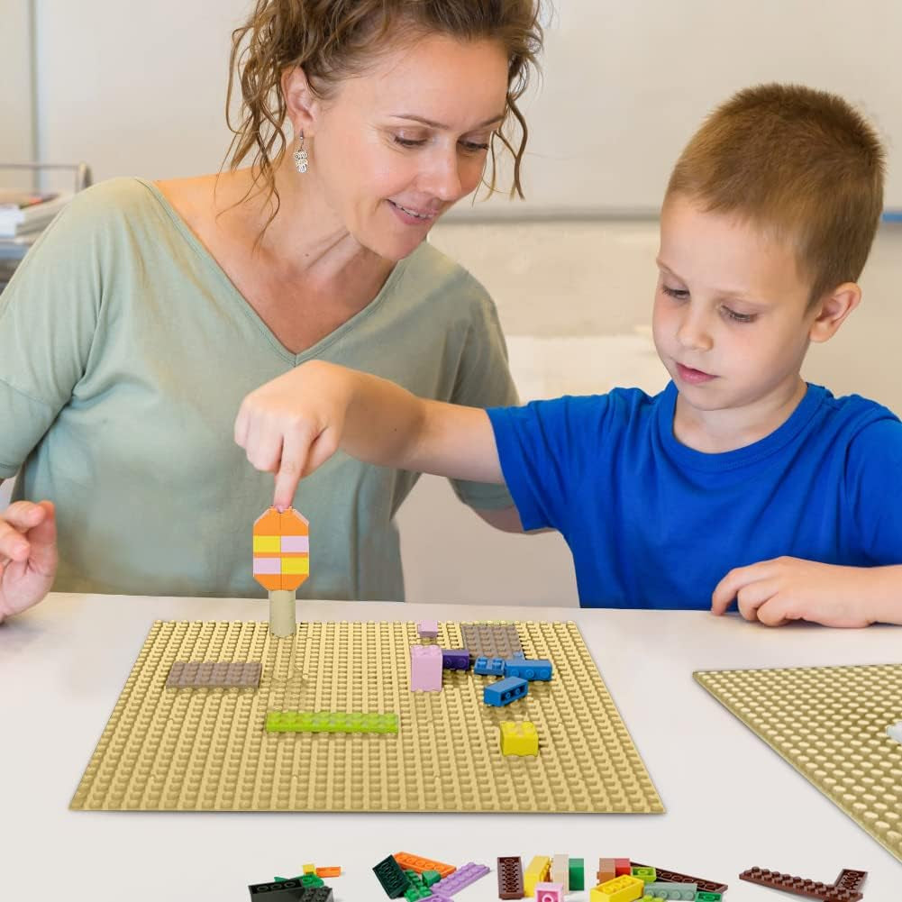 Six 10x10 inch classic building baseplates for kids' bricks, compatible with major brands and activity tables, safe for ages 3+.