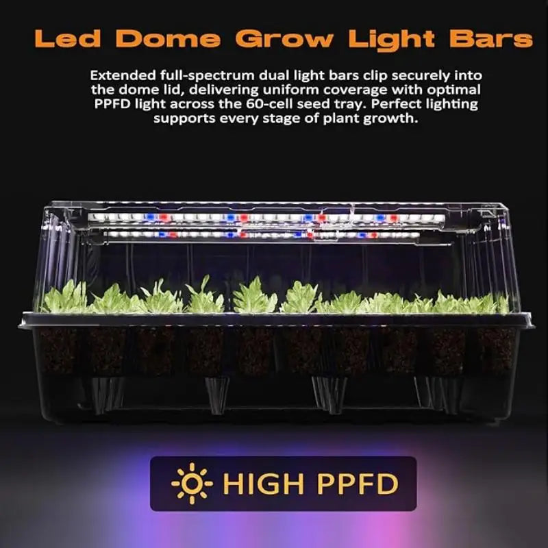 X With Love 60-cell seedling tray with integrated grow lights and smart timer for efficient plant germination.
