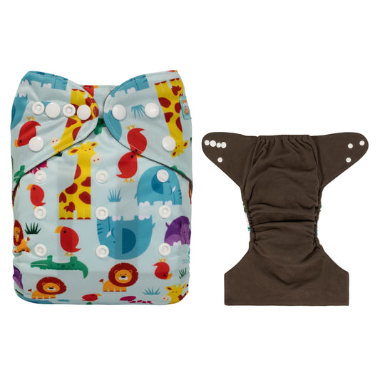 Reusable bamboo charcoal baby cloth diaper shell with snaps, adjustable for babies 3-15kg, by X With Love.