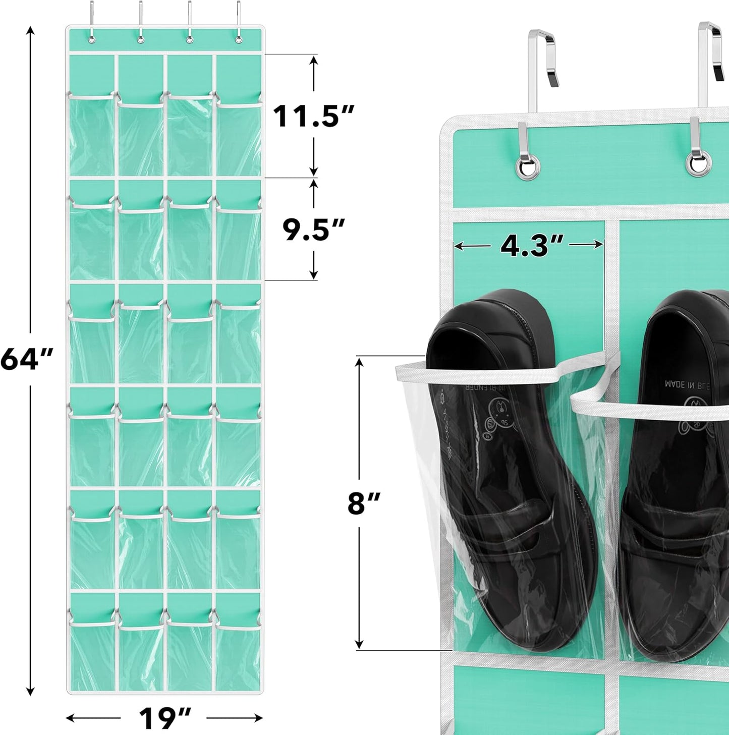 Crystal clear over the door shoe organizer with 24 pockets in turquoise, measuring 64 by 19 inches, by My Store.