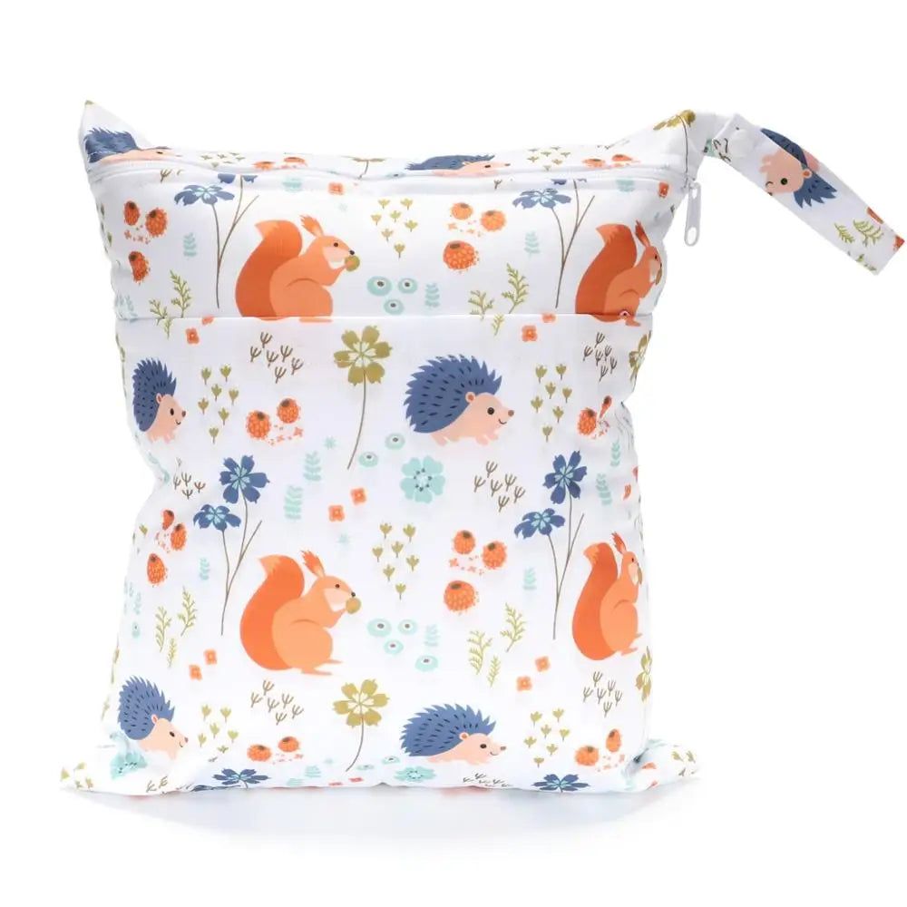 Waterproof X With Love wet dry bag with two zippers for baby diapers and nappies, measuring 36cm by 29cm, reusable and leak-proof.