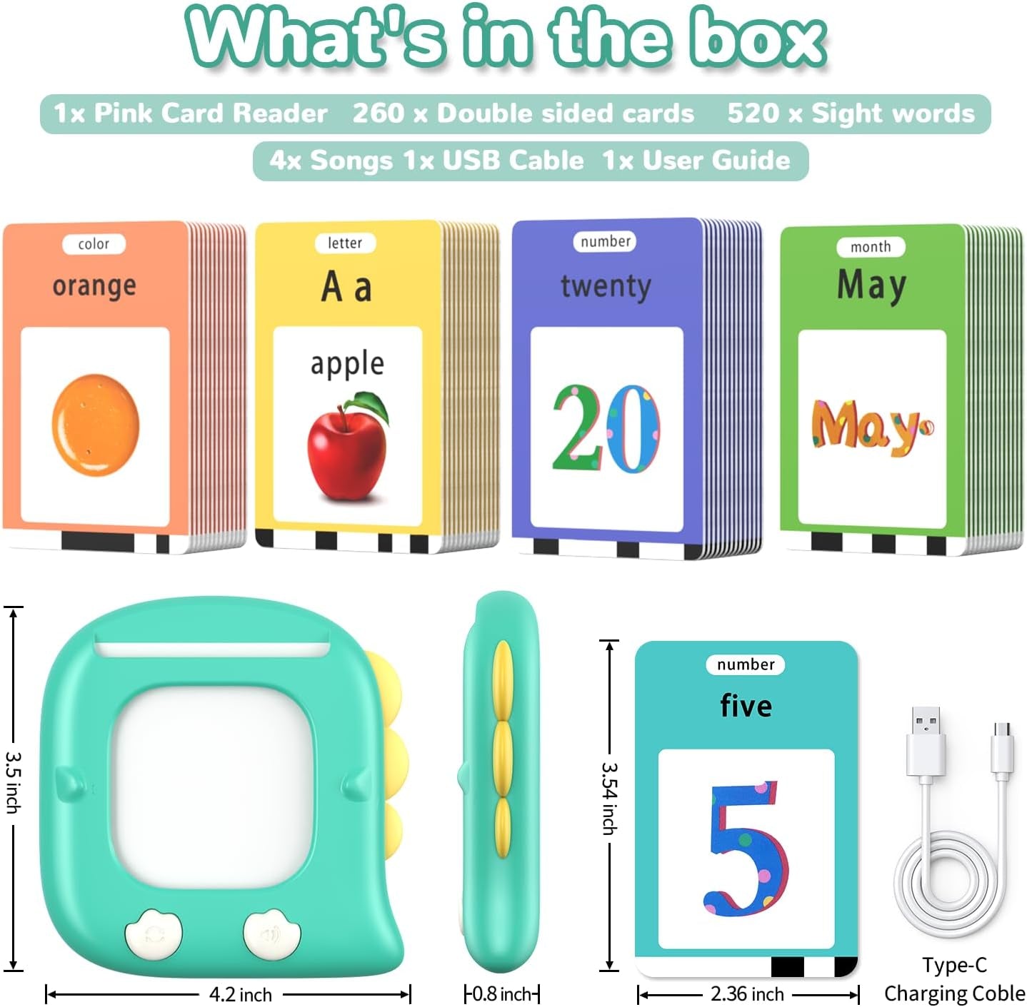 Kidzdo Talking Flashcards for Toddlers with 520 English sight words, green educational toy for ages 1-6, speech and autism development