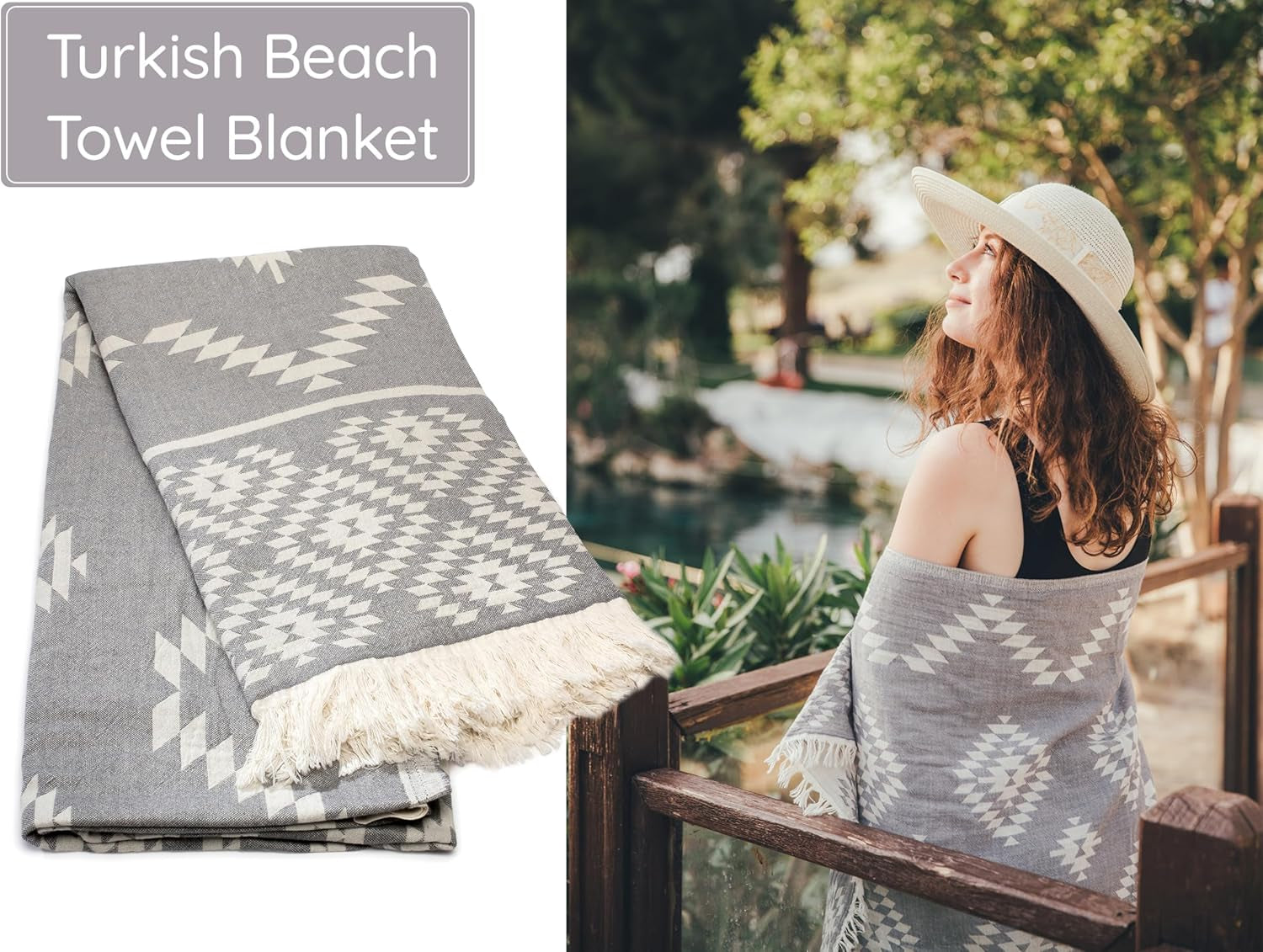 Turkish beach towel by My Store, vintage dark grey, 35x67 inches, lightweight, quick-dry, 100% cotton, sand-free towel.