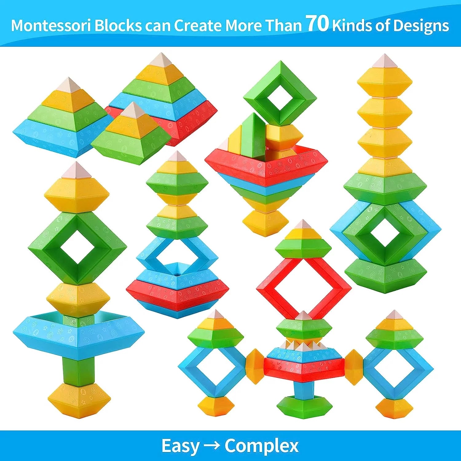 Colorful toddler stacking building blocks by X With Love, 30-piece Montessori educational toy for 1-3 year olds, sensory play set.