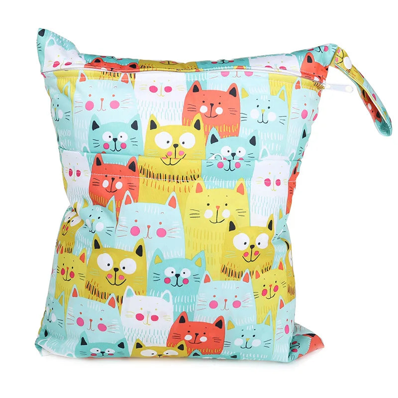 Wet dry bag with two zippers, waterproof reusable diaper bag from X With Love, showing waterproof fabric and zip closures.
