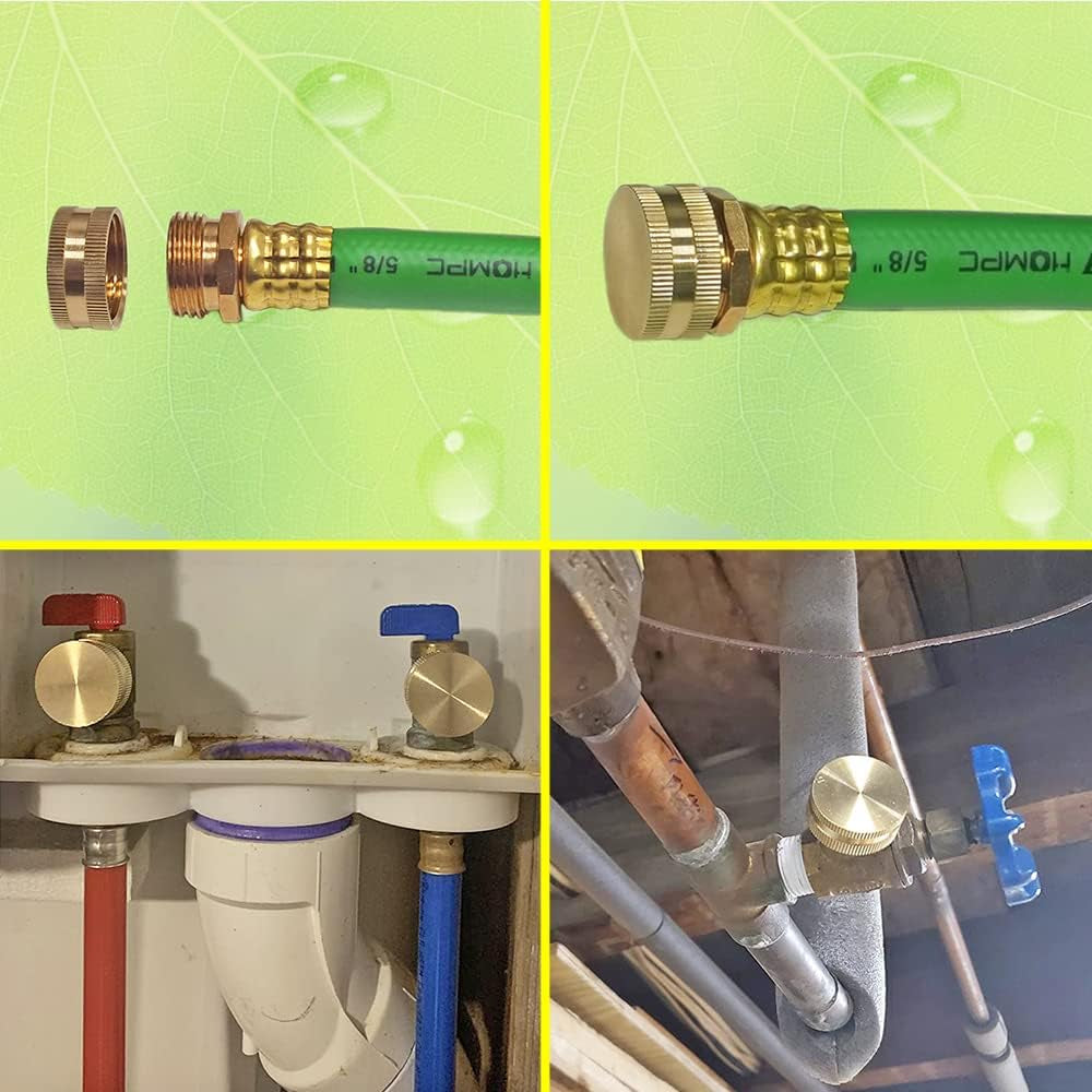 Six brass garden hose caps with washers, 3/4" NH female fittings, for garden hoses and connectors by X With Love.