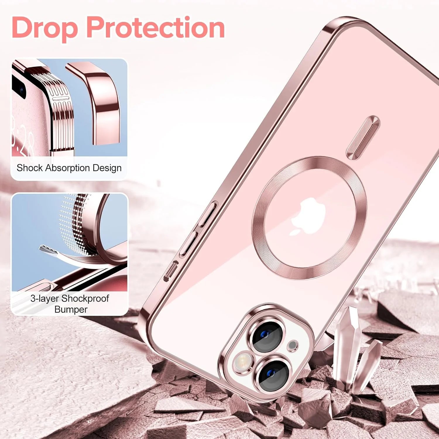 Clear magnetic phone case for iPhone 15 by X With Love, slim fit, shockproof, yellow-resistant, transparent crystal design.