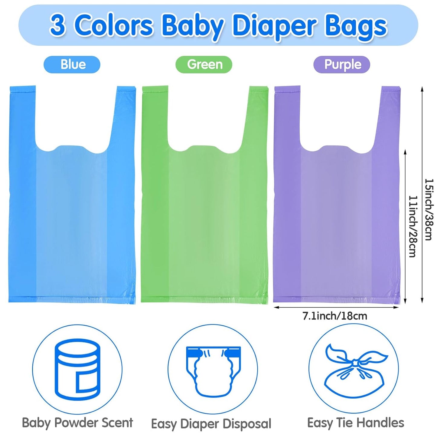 Set of 1800 scented baby disposable diaper bags with easy tie handles for diaper disposal and pet waste cleanup, bulk refill pack