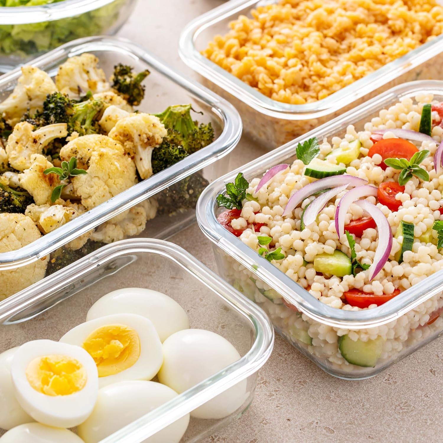 Set of 12 grey glass storage containers with lids for meal prep, food storage, leak-proof, freezer safe from X With Love.