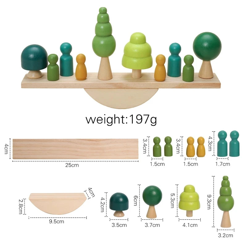 Wooden Montessori sensory stacking toys featuring forest house replicas for babies, ideal for early childhood education and developmental play.