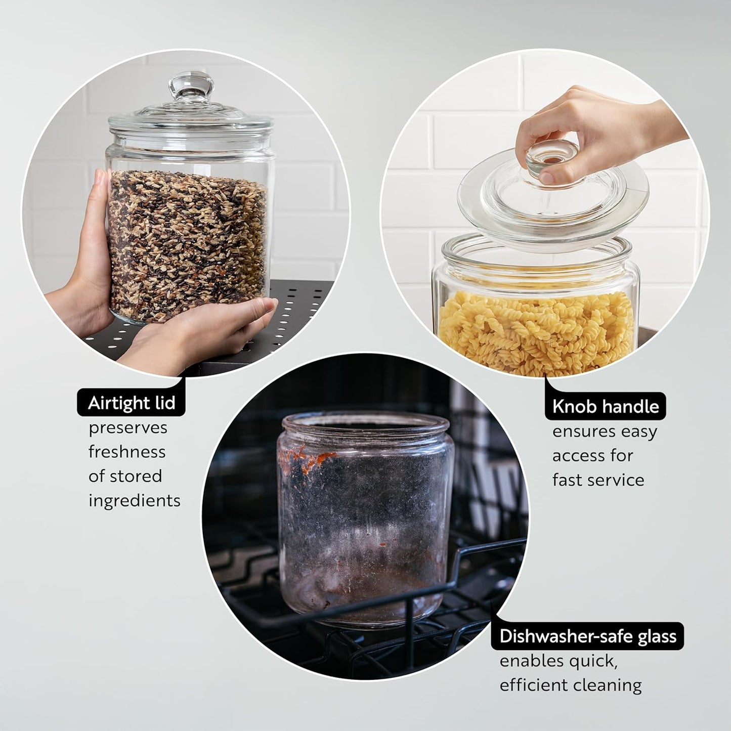 Vetri 0.5 gallon clear glass storage jar with knob handle lid, wide opening, dishwasher safe, ideal for cookies, candy, or kitchen storage