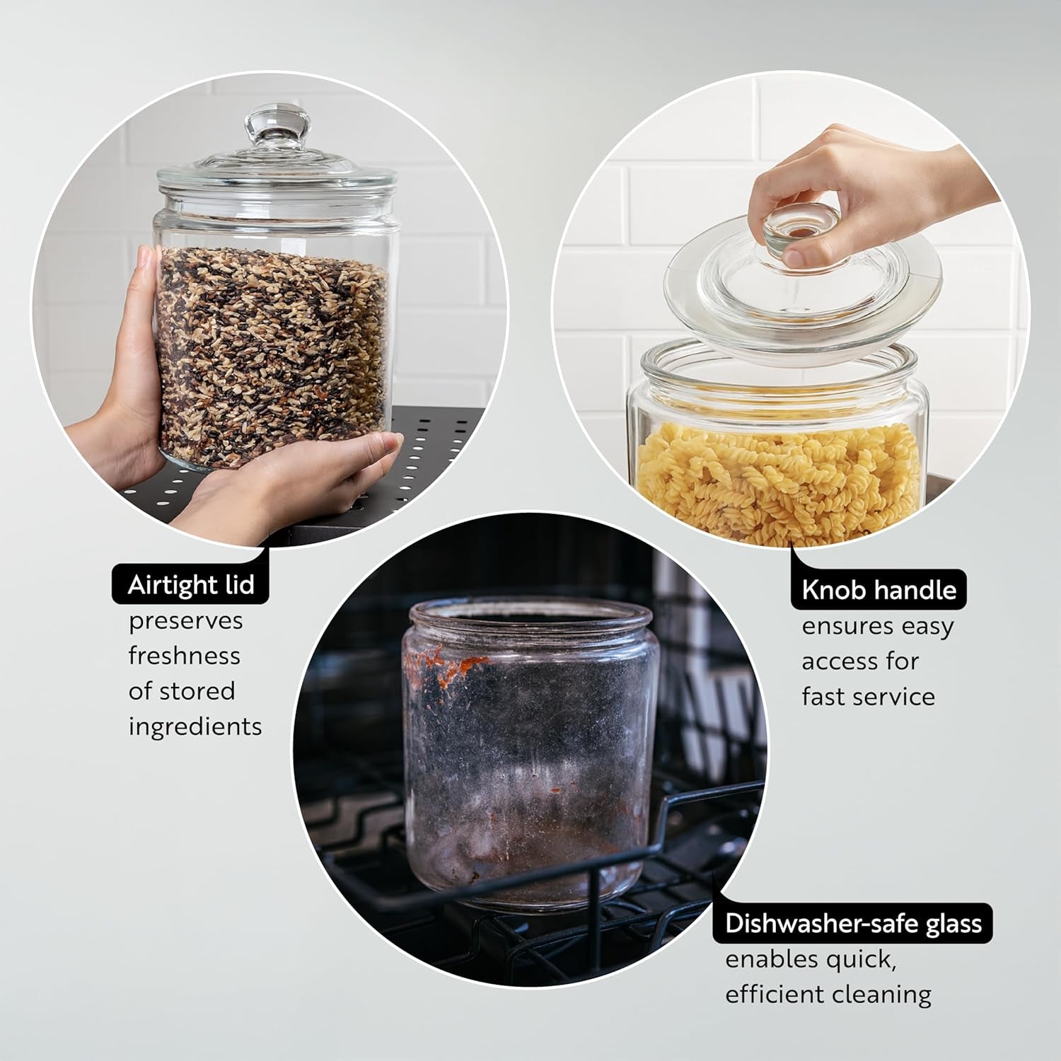 Vetri 0.5 gallon clear glass storage jar with knob handle lid, wide opening, dishwasher safe, ideal for cookies, candy, or kitchen storage