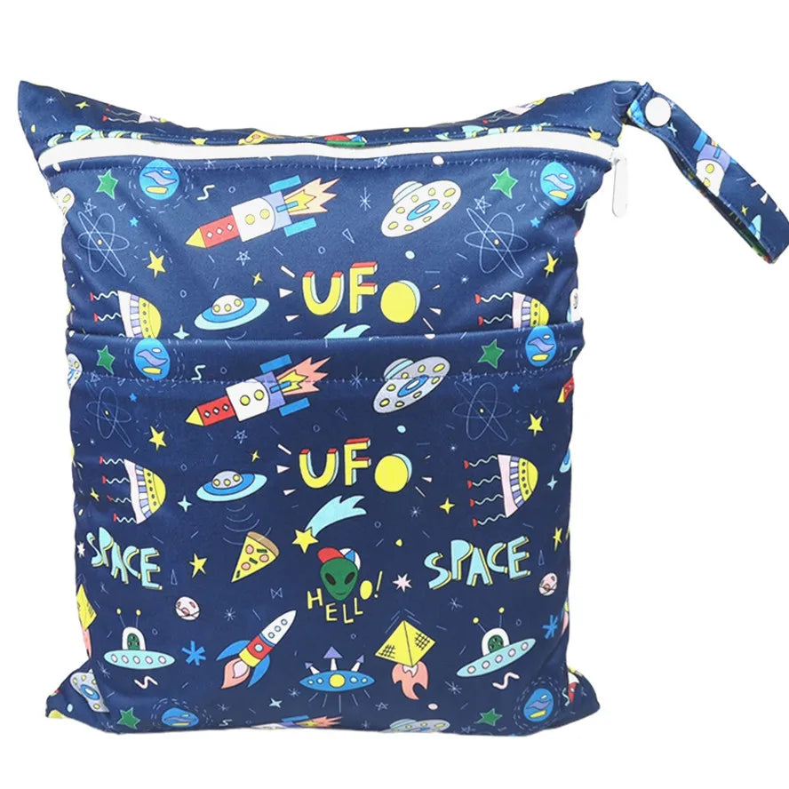 Waterproof wet dry bag with two zippers for baby diapers and nappies, reusable, 36cm by 29cm, by X With Love.