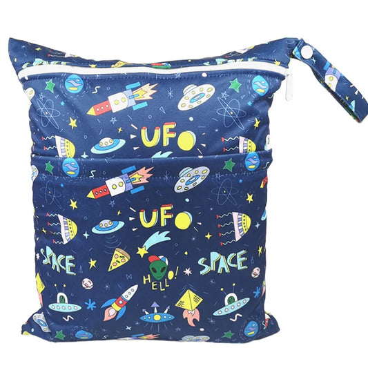 X With Love waterproof wet dry bag with two zippers for baby diapers, reusable and waterproof, measuring 36cm by 29cm.