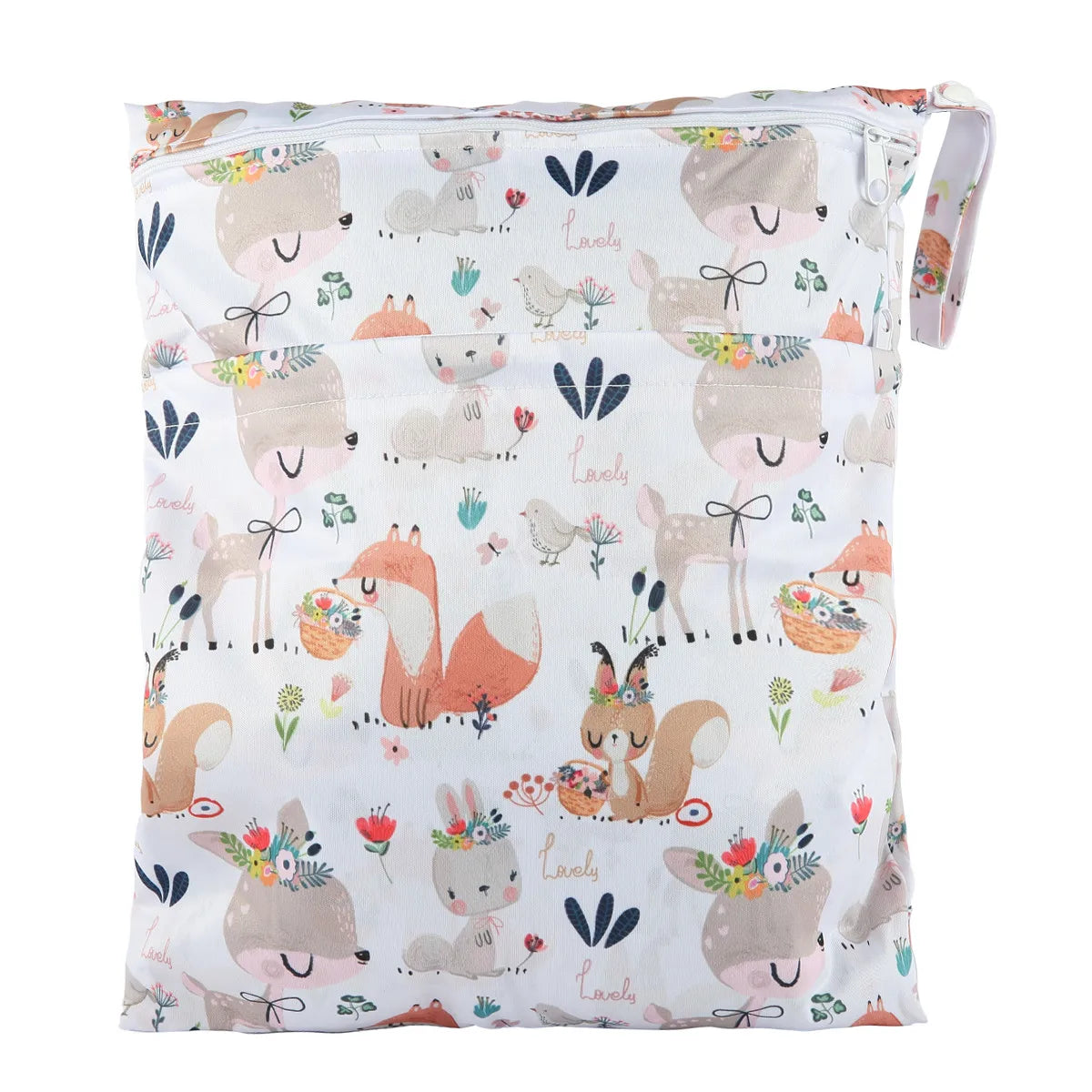 Reusable waterproof wet dry bag with two zippers for baby diapers, measuring 36cm by 29cm, by X With Love.