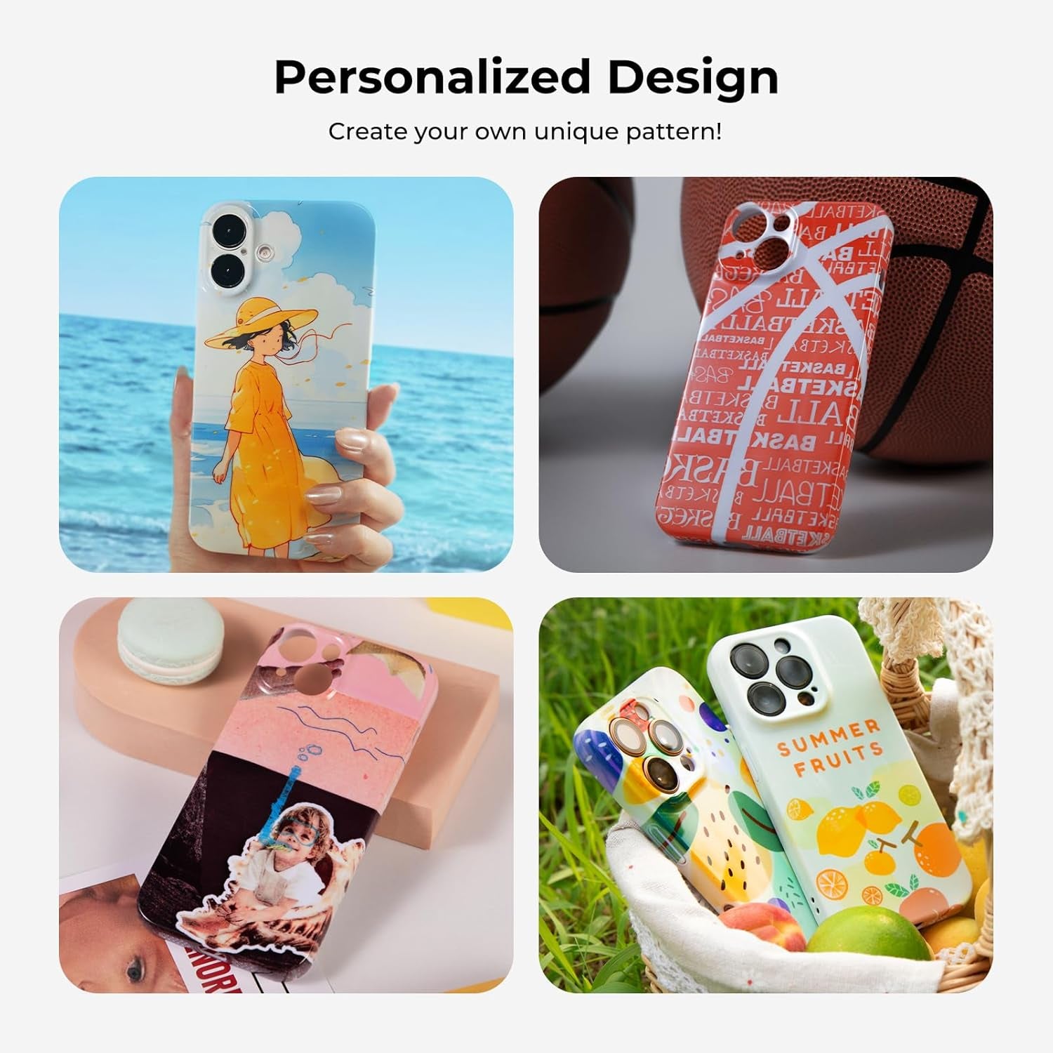 Six glossy sublimation phone cases blanks compatible with iPhone 14, hard coated, customizable, basic cell phone covers by X With Love.
