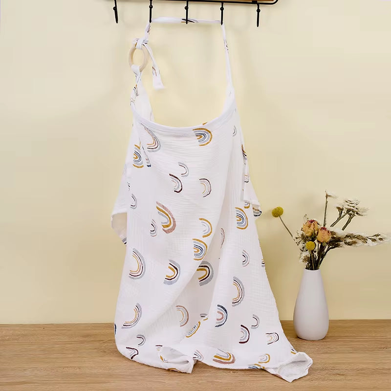 Breathable cotton baby nursing cover by X With Love, soft muslin breastfeeding apron and stroller blanket for privacy.