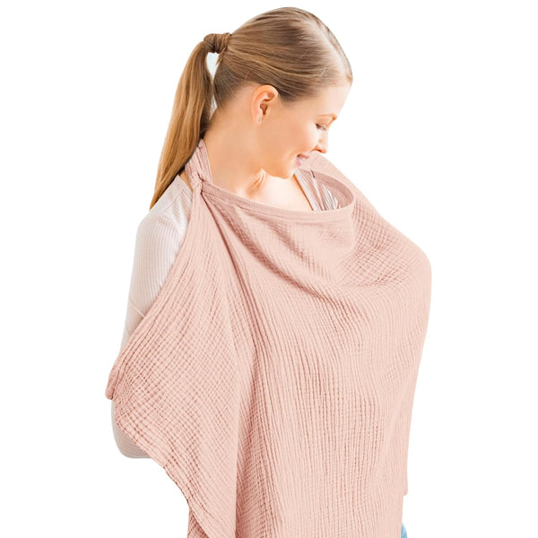 Pink X With Love muslin nursing cover for baby breastfeeding, breathable 100% cotton with rigid hoop and multi-use carseat canopy