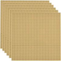 Six 10x10-inch classic building baseplates in sand color for kids ages 3+, compatible with major brick brands and activity tables.