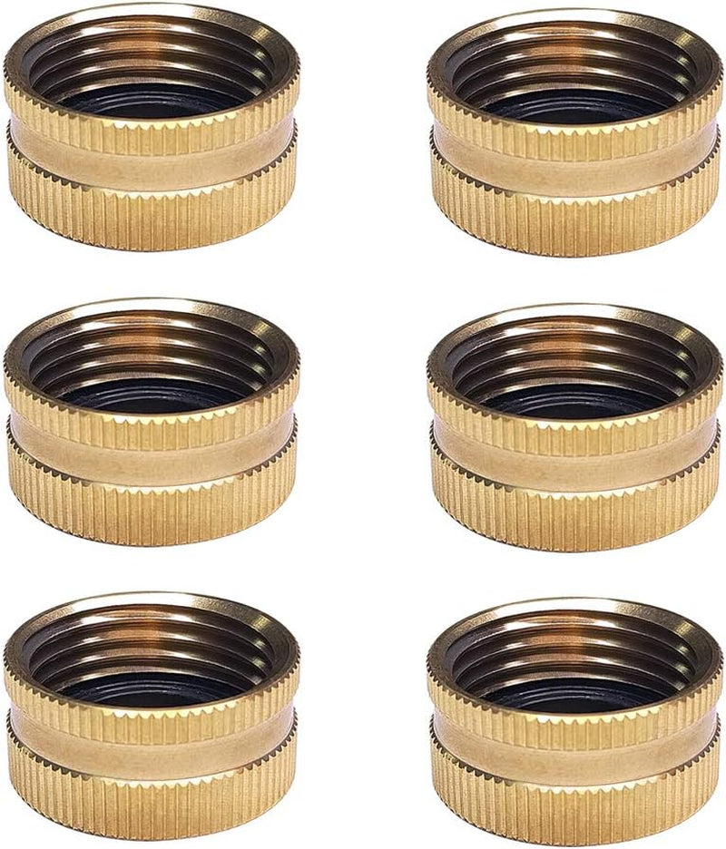 Set of six brass garden hose caps with washers and female fittings, 3/4 inch NH, for secure garden hose connections by X With Love.
