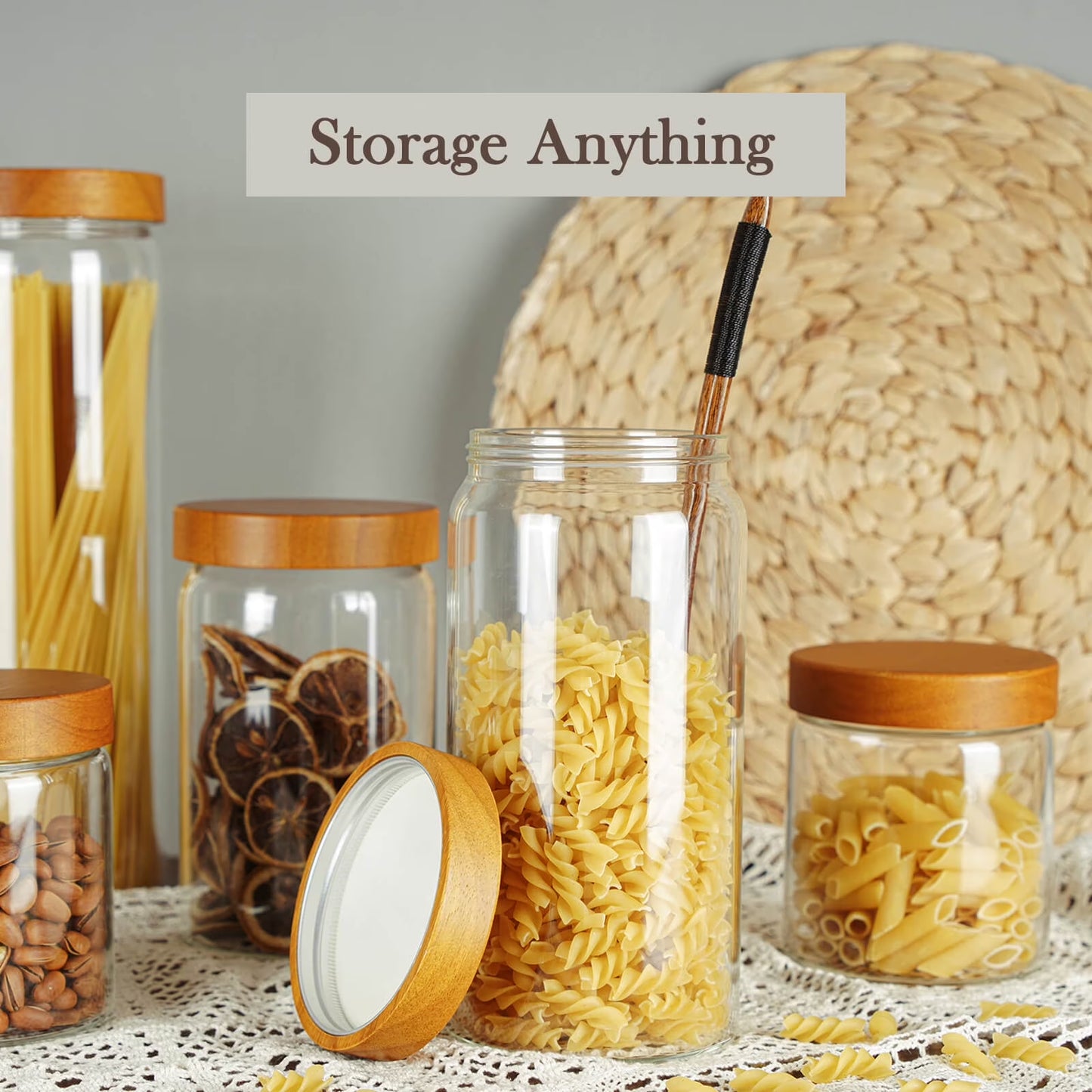 X With Love 41 oz cookie jar with wooden lid and screw-top, wide mouth kitchen storage container for pantry organization.