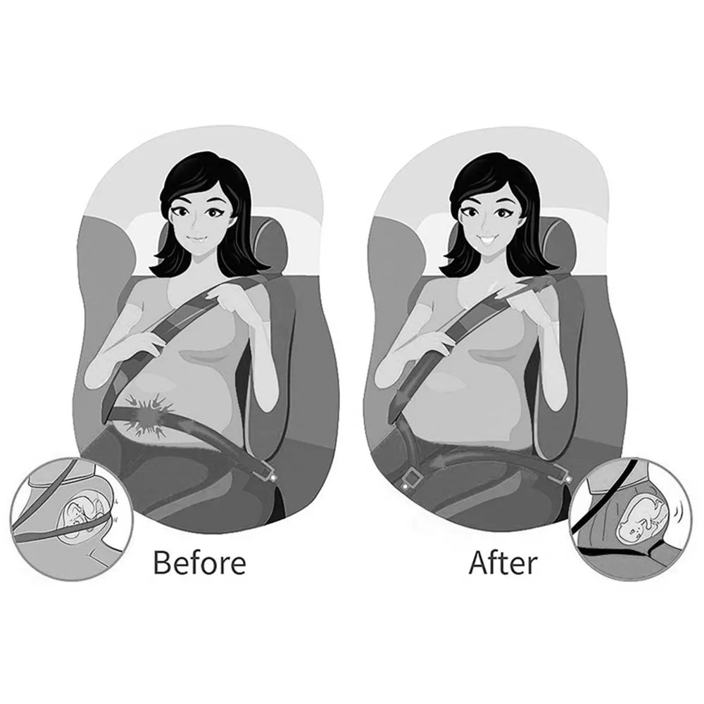 Pregnant woman car seat safety belt extension and maternity belt for added comfort and protection during driving.