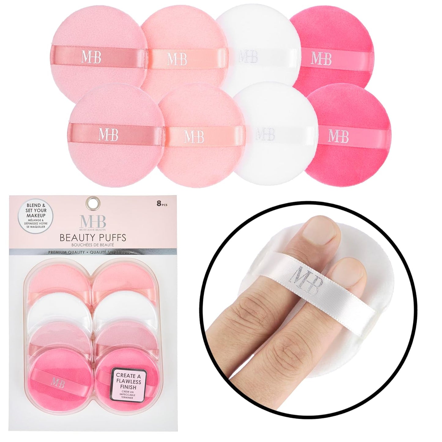 Eight soft round beauty blenders from X With Love, perfect for flawless makeup blending and setting. Cosmetic sponge applicators.