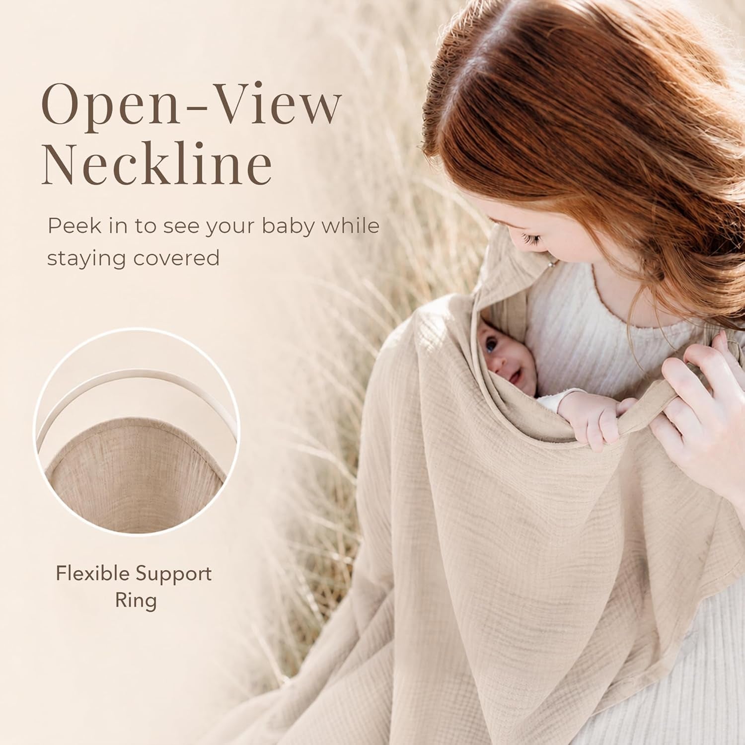 X With Love breathable 100% cotton muslin nursing cover with rigid hoop, ideal for breastfeeding, carseat canopy, and baby care.