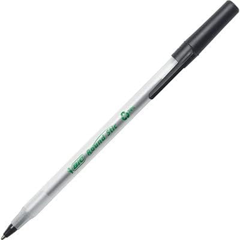 Set of 50 black ink Ecolutions round Stic ballpoint pens with medium 1.0mm points made from 97% recycled plastic