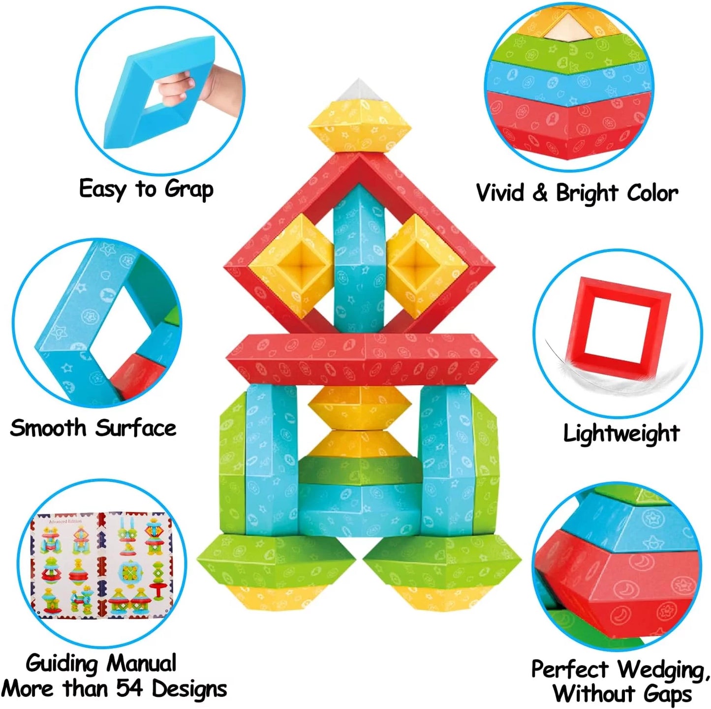 Colorful toddler stacking building blocks set by X With Love, includes 30 sensory Montessori learning toys for 1-3 year-old boys and girls.