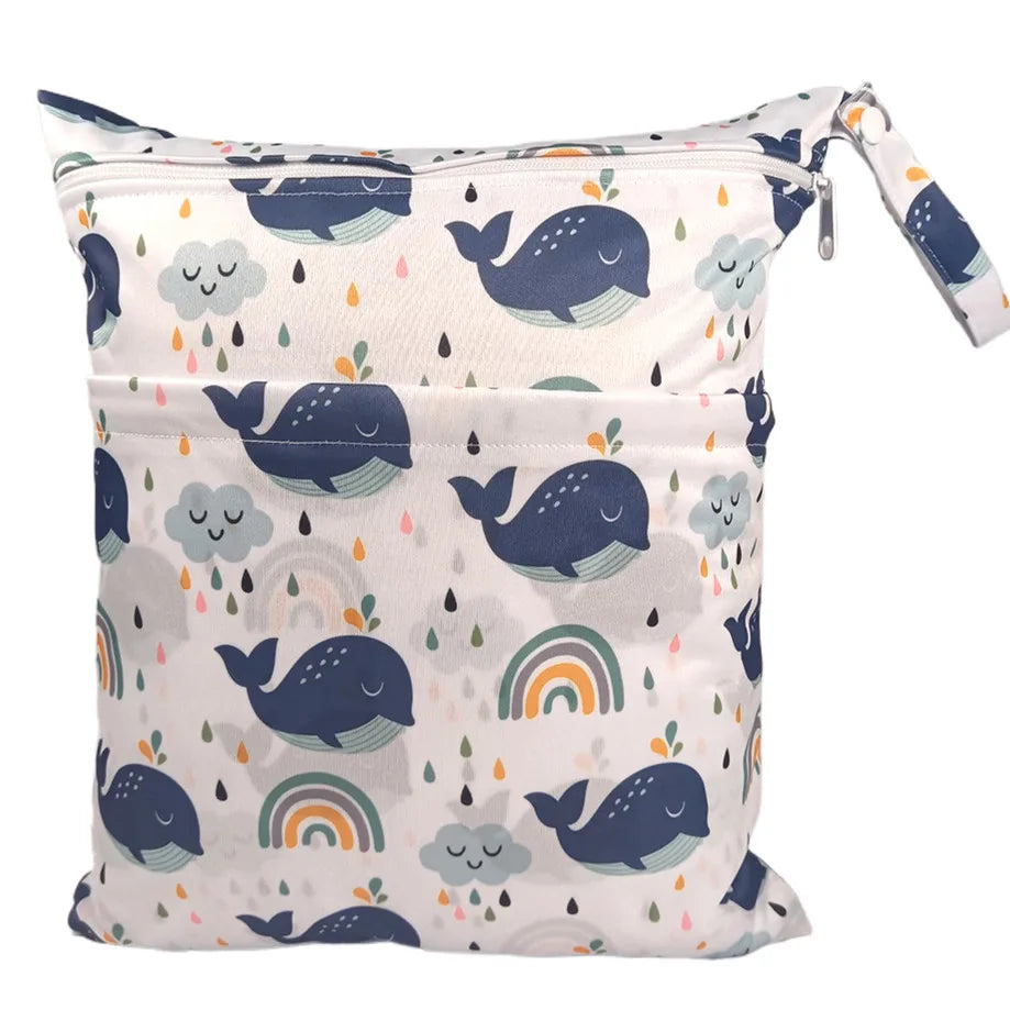 X With Love waterproof wet dry bag with two zippers, reusable diaper bag measuring 36cm by 29cm for baby nappies.
