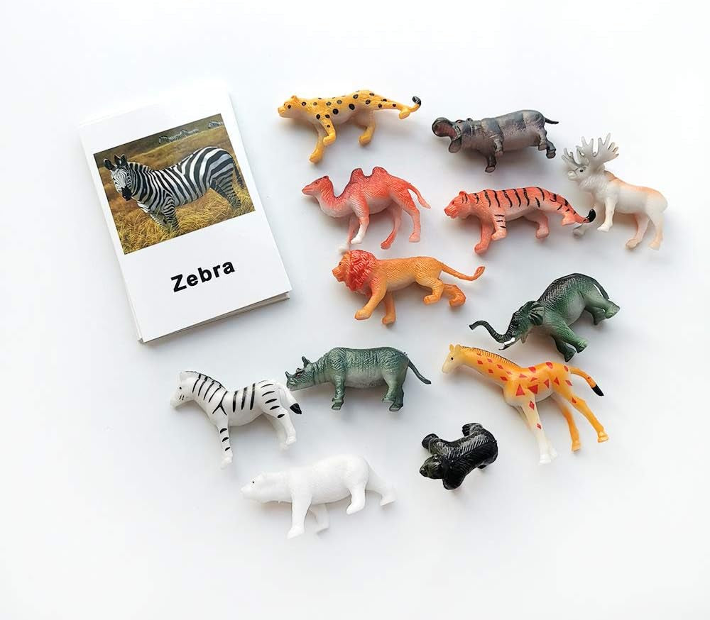 Miniature forest animal figurines from X With Love Montessori Animal Match set with matching cards for preschool learning and language development