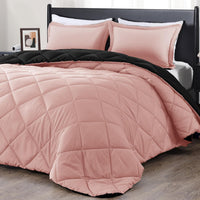 Pink and black twin comforter set with matching pillow sham, soft all-season bedding, 66x92 inch comforter and 20x26 pillow sham