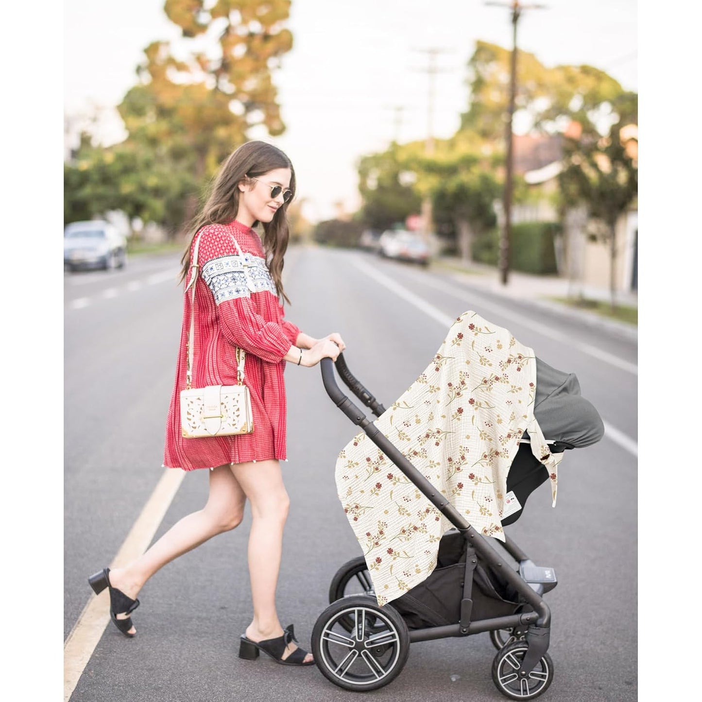 X With Love muslin nursing cover for breastfeeding, breathable 100% cotton with rigid hoop, multi-use carseat canopy in Posy pattern