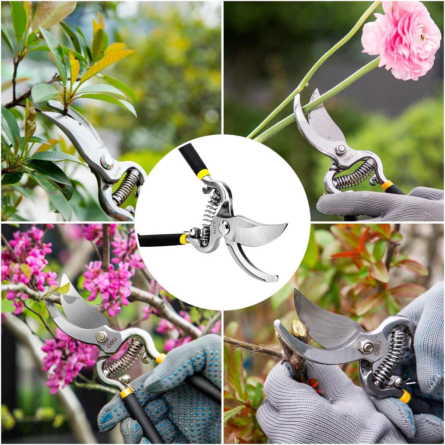 Black 8-inch bypass garden pruning shears by X With Love, garden scissors and clippers for trimming plants and shrubs.