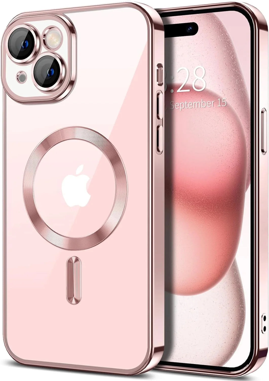 Transparent shockproof magnetic phone case for Apple iPhone 15 in clear and yellow-resistant design by X With Love.