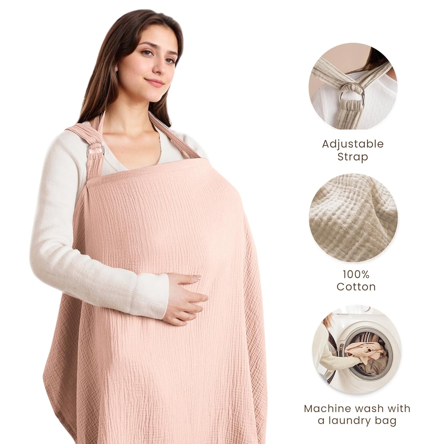 Pink X With Love muslin nursing cover with rigid hoop, breathable 100% cotton baby breastfeeding apron and carseat canopy, multi-use.