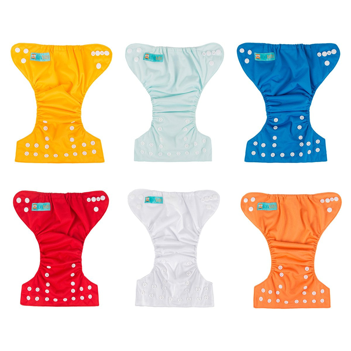 Six X With Love newborn cloth pocket diapers with matching inserts, suitable for babies under 12 pounds, displayed in a pack.