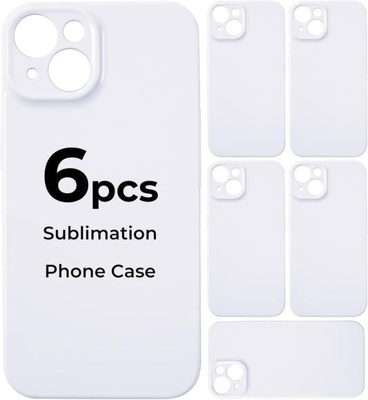 Six glossy sublimation phone cases for iPhone 14, hard coated blank covers compatible with X With Love brand, customizable and durable.