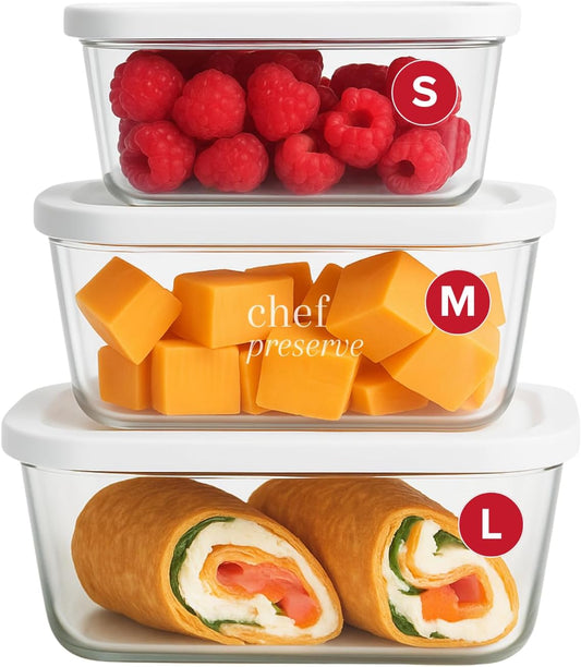 Glass Vacuum Seal Containers for Food Storage, Made for Compact Vacuum Sealer, 3Pcs Set [1X Small, 1X Medium, 1X Large] Works with Handheld Vacuum Sealer Machine