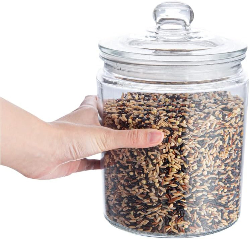 Vetri 0.5-gallon glass storage jar with airtight lid, wide opening, clear glass, knob handle for kitchen or laundry storage