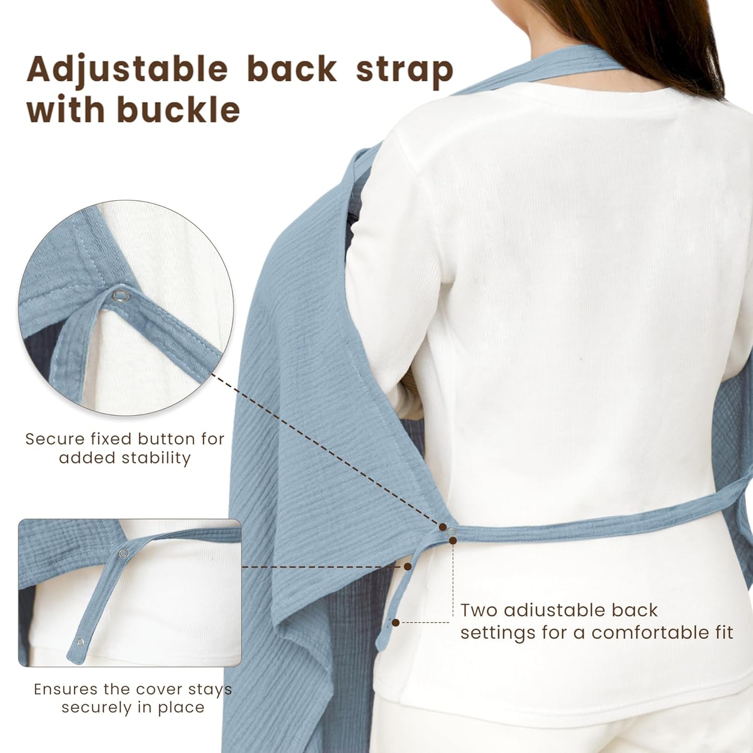 Blue X With Love muslin nursing cover with rigid hoop, breathable 100% cotton breastfeeding apron and car seat canopy for mothers.