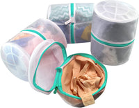 Set of four mesh laundry bags for delicates, durable protective wash bags for lingerie and travel storage, 6.5 x 8 inches.