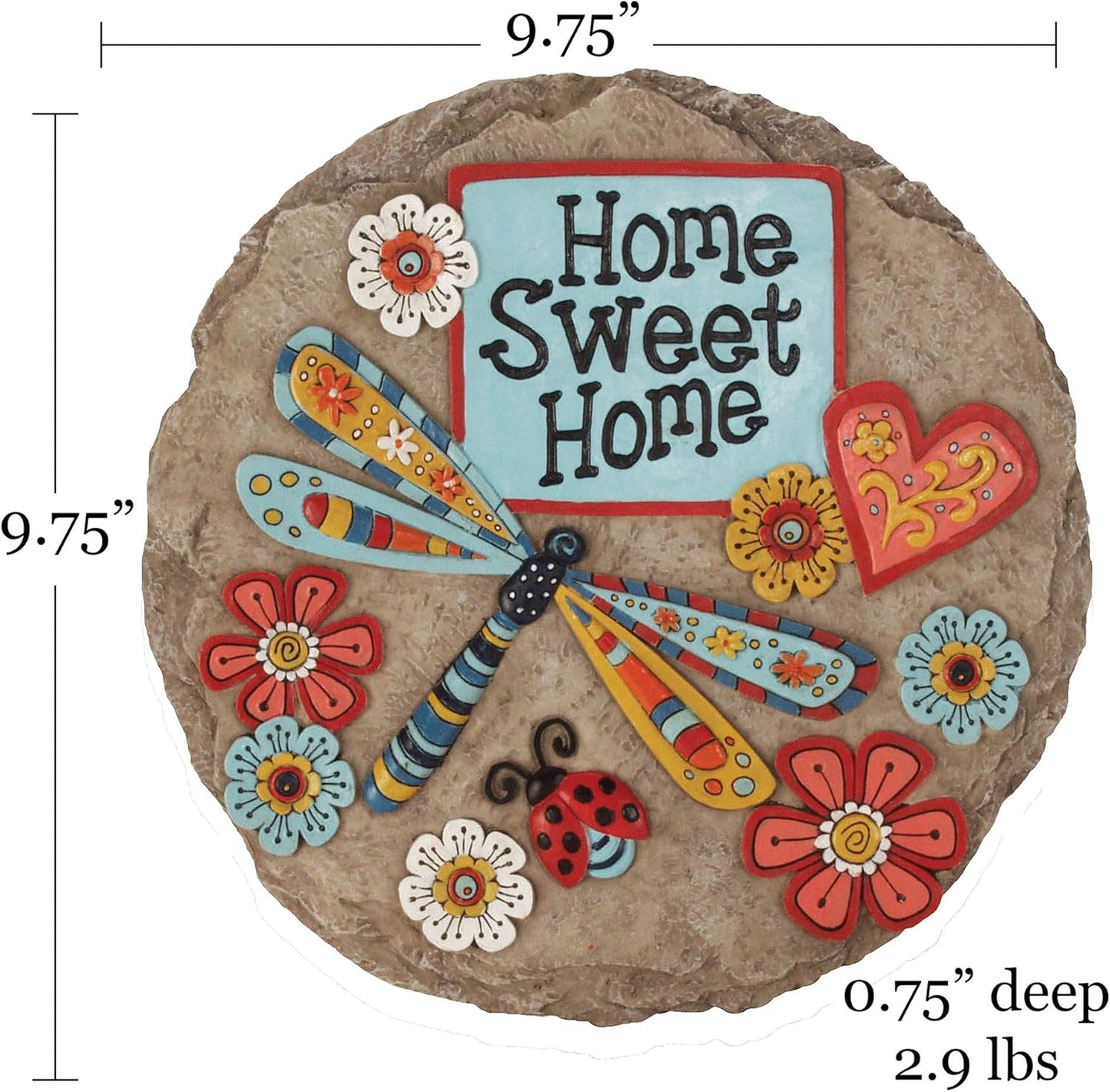 Decorative garden stepping stone with "Home Sweet Dragonfly" design by X With Love, perfect for outdoor garden décor.