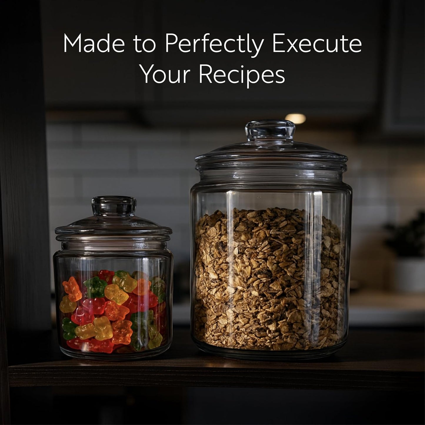 Vetri 0.5 gallon clear glass storage jar with lid, wide opening, knob handle, ideal for cookies, candies, or kitchen storage