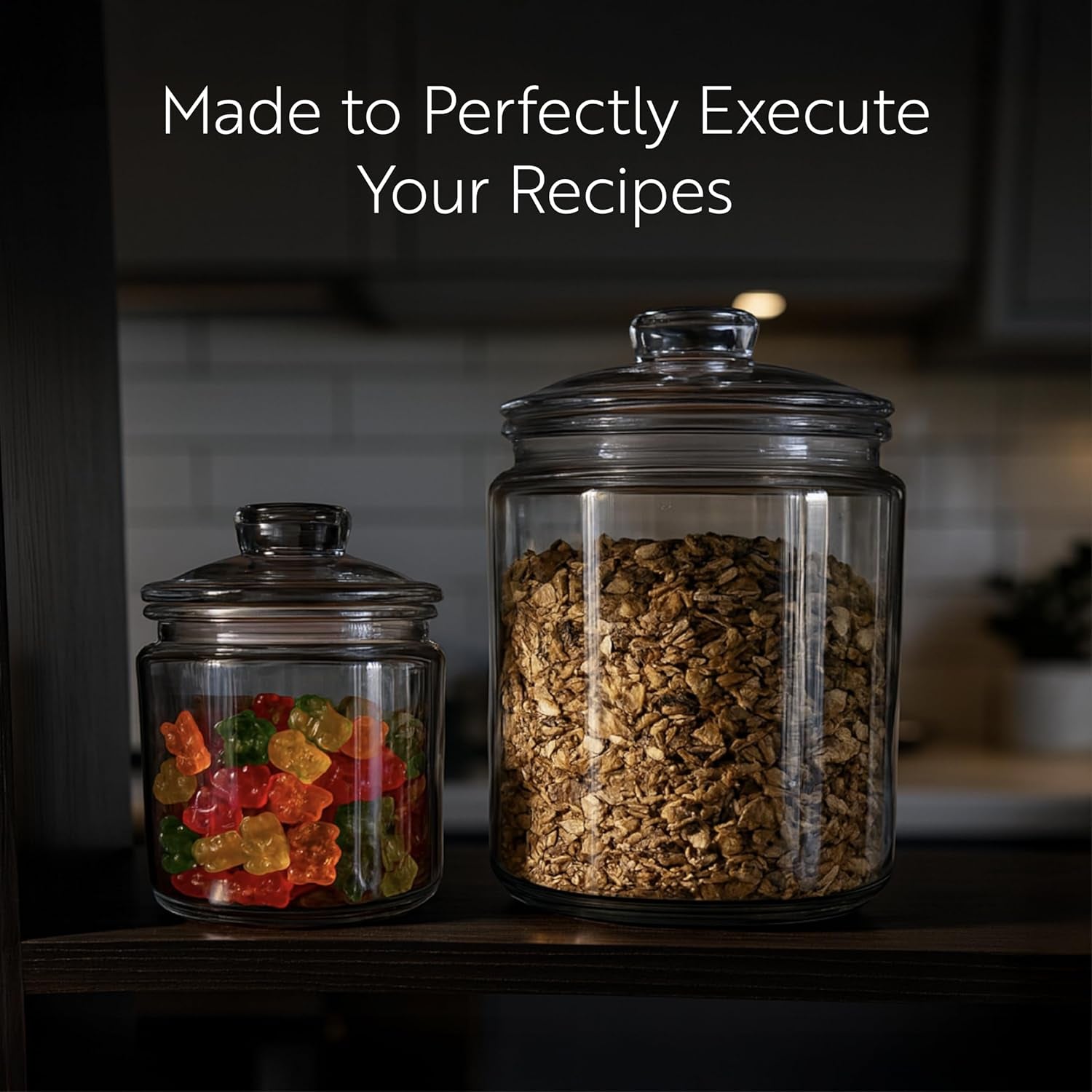 Vetri 0.5 gallon clear glass storage jar with lid, wide opening, knob handle, ideal for cookies, candies, or kitchen storage